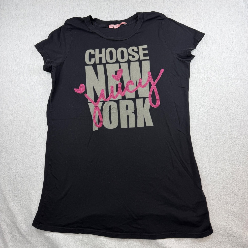 Juicy Couture Vintage Choose New York Black Pink Glitter Graphic T-Shirt XL